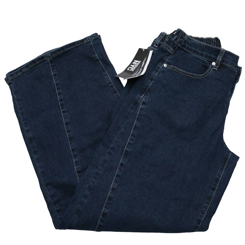 Madden NYC Size M (8-10) Women's Wide Leg Jeans‎ Dark Wash Elastic Waistband